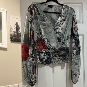 Bebe Sheer Floral Wrap Blouse -Multicolor